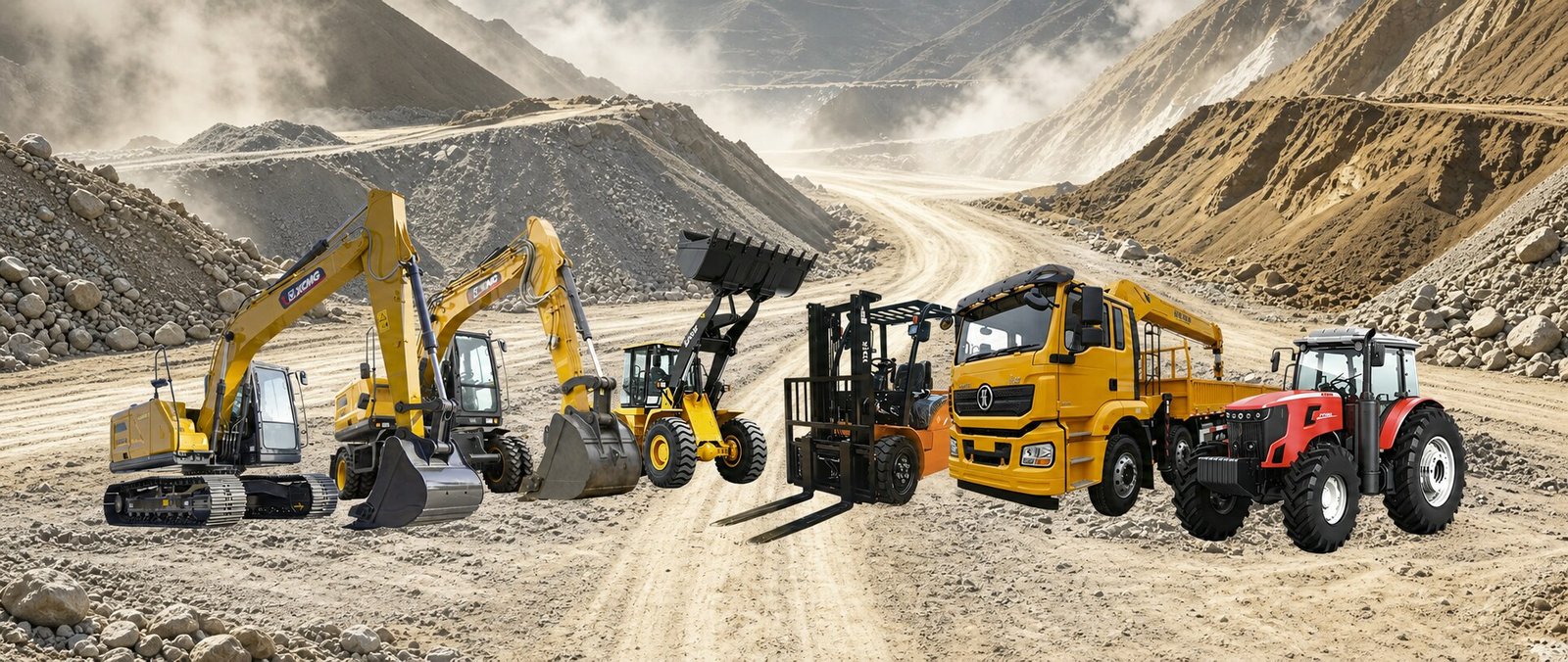 Road King heavy equipment and trucks at a quarry